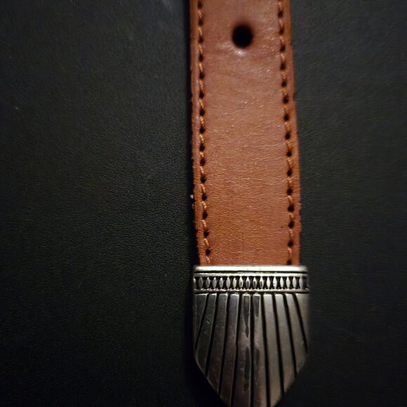 Multicolor beaded brown leather belt with beautiful hardware. main image 7